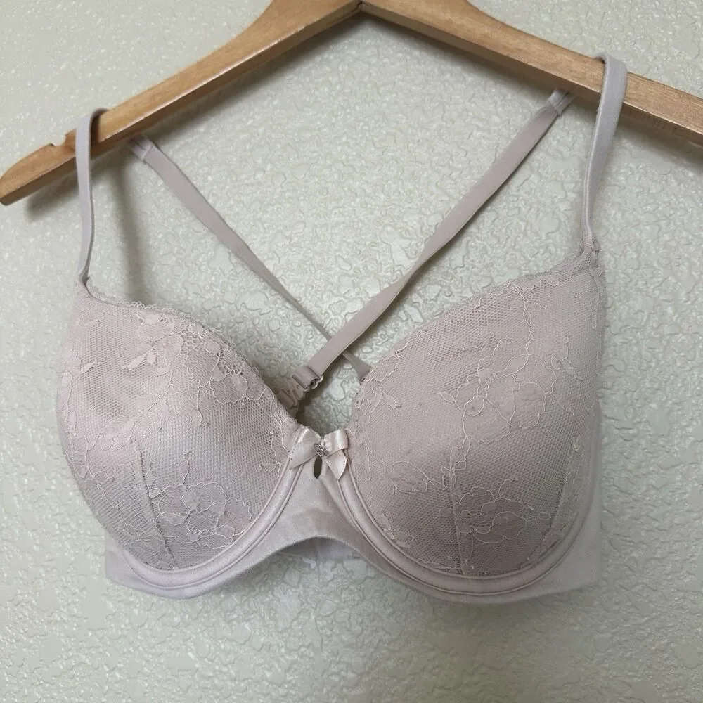 32DD Victoria's Secret body by lined Demi underwire Bra Beige Lace Full Coverage
